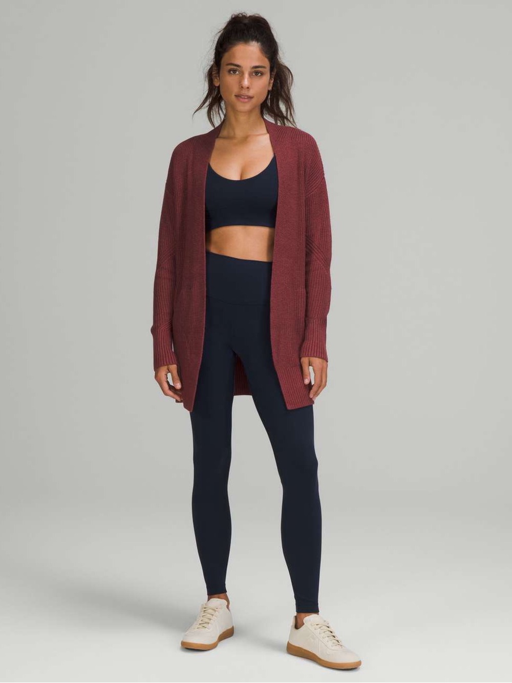 Lululemon Cashlu sweater wrap in heathered mulled wine color long sleeve